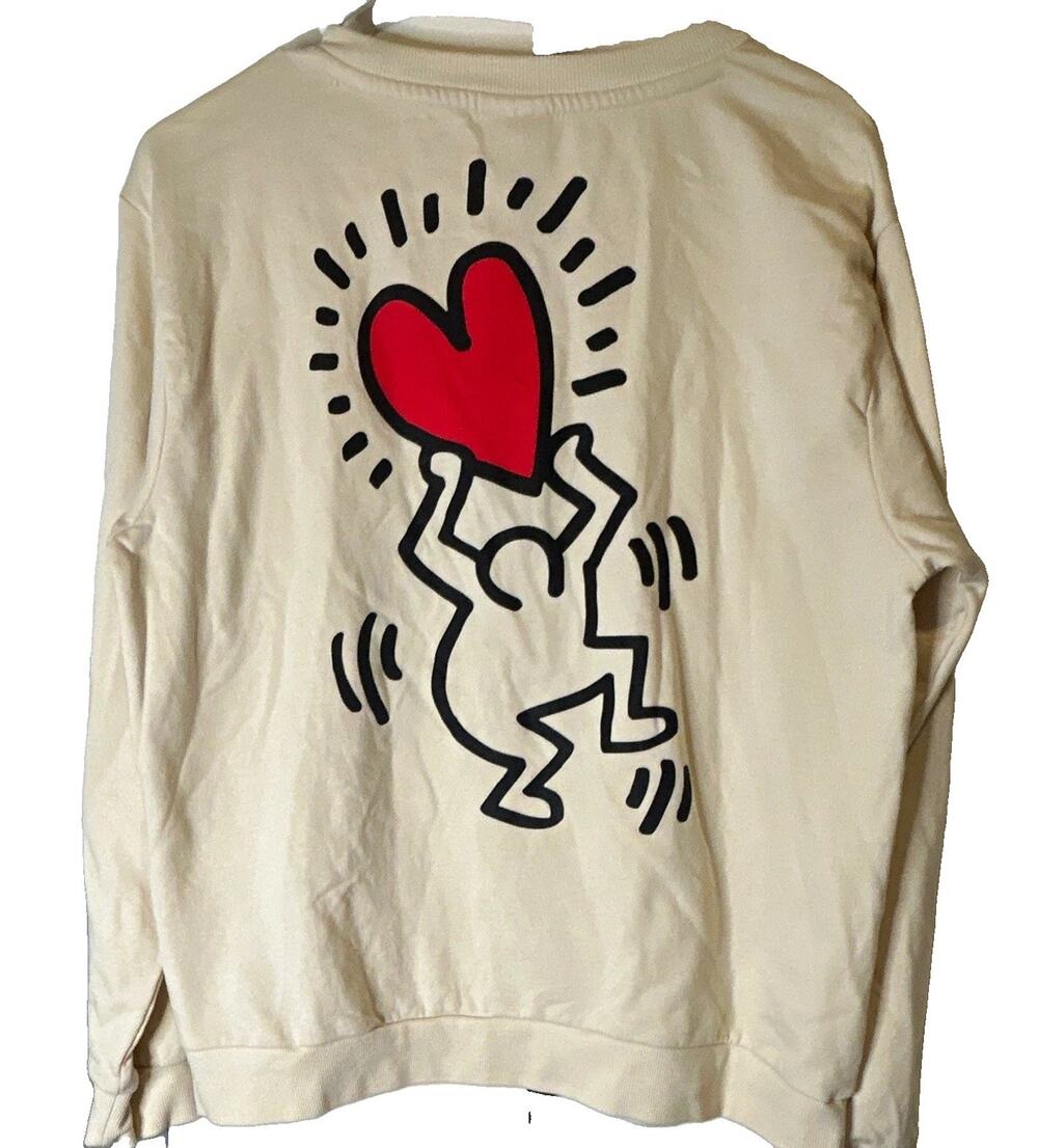 Keith Haring Beige Crew Neck Pullover Graphic Sweatshirt Womens Regular S